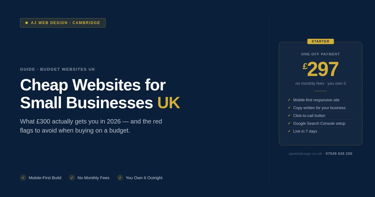 cheap websites for small businesses UK — mobile-first website on a laptop with clear pricing