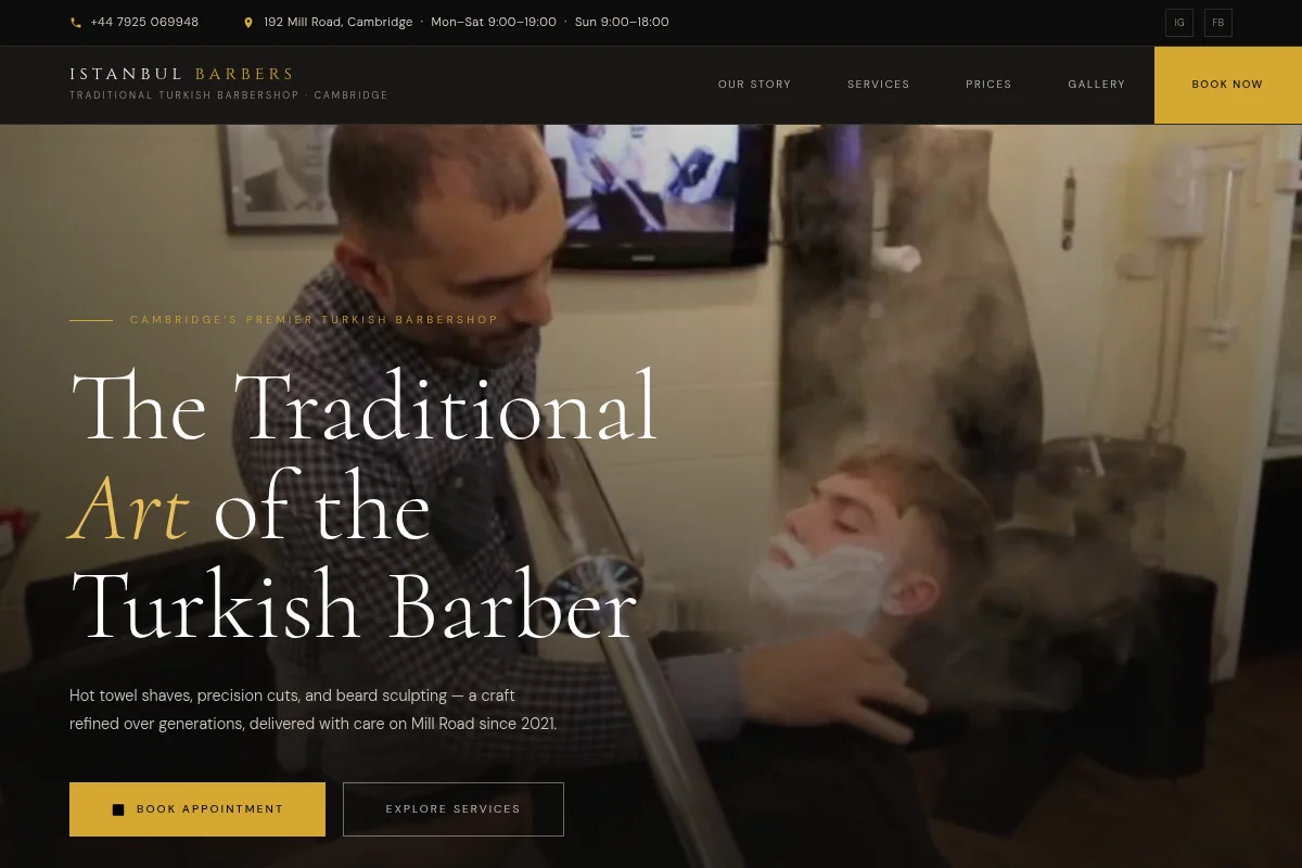 Istanbul Barbers website — built by AJ Web Design