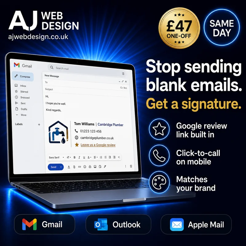 Email signature design service — £47 one-off, AJ Web Design Cambridge