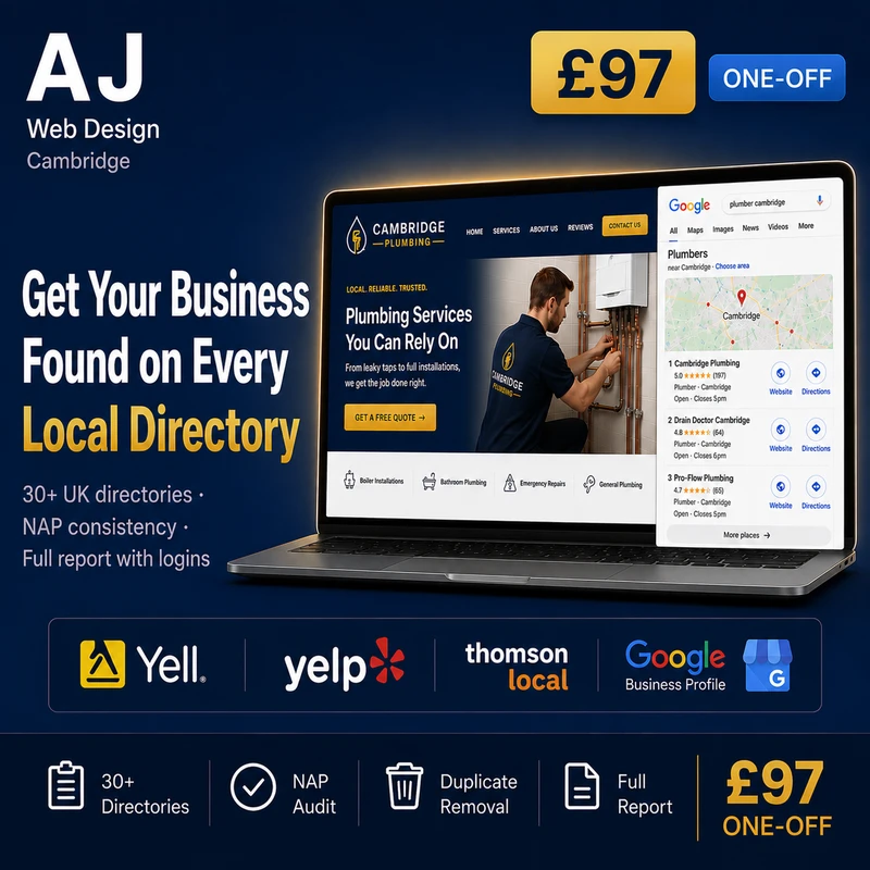 Local Citation Building for Trade Businesses — £97 — AJ Web Design Cambridge