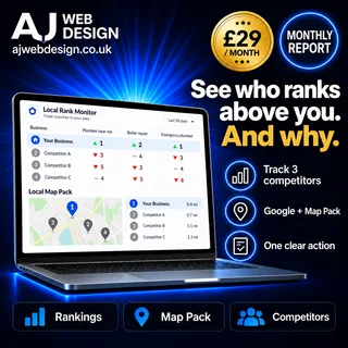 Competitor rank monitoring service for trade businesses &ndash; £29/mo, AJ Web Design Cambridge