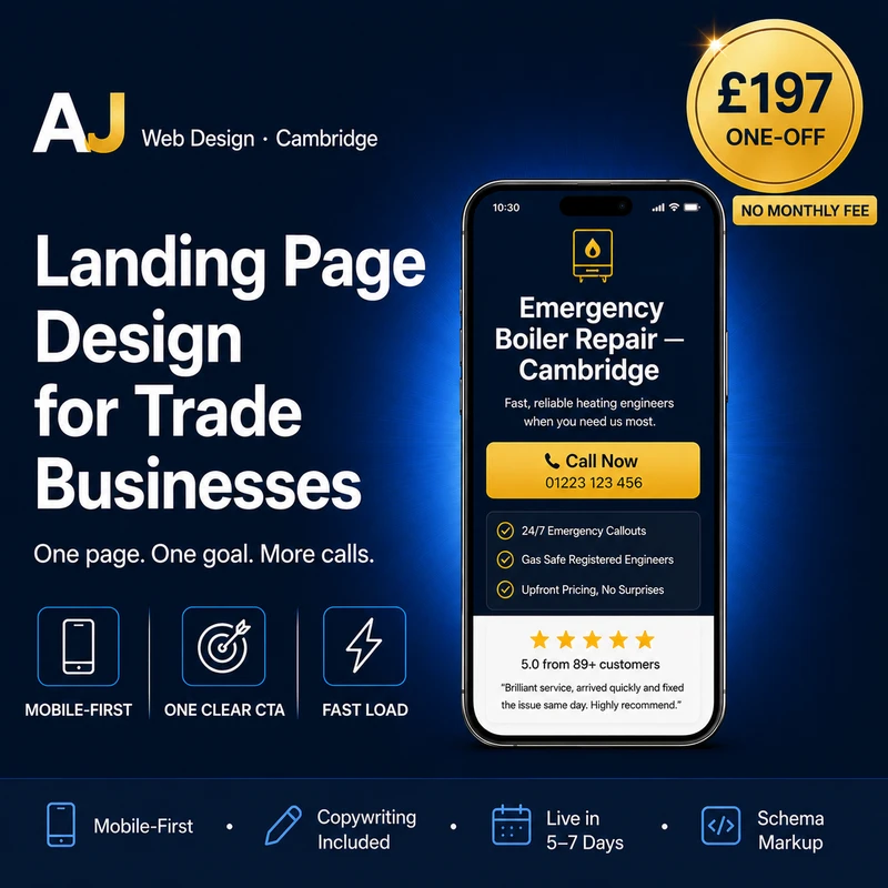 Landing Page Design — £197 — AJ Web Design Cambridge