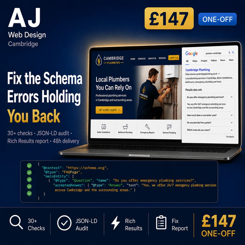 Schema Markup Audit for Trade Businesses — £147 — AJ Web Design Cambridge